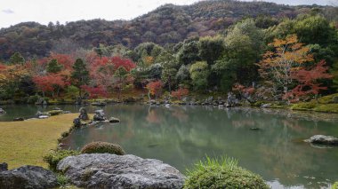 Arashiyama, Kyoto 'daki Tenryuji tapınağında güzel bir zen bahçesi.