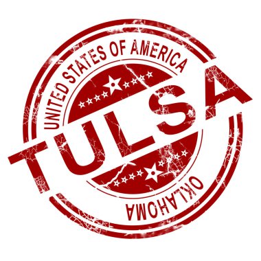 Tulsa Oklahoma stamp with white background