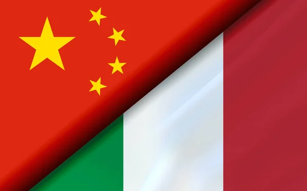 Bendera Cina dan Italia dibagi secara diagonal — Stok Foto