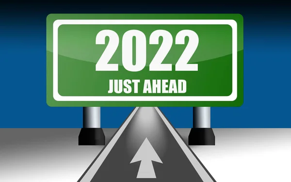 Sinal de estrada sobre a estrada com 2022 — Fotografia de Stock