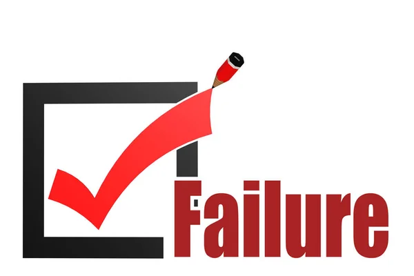 Failure word with check mark and pencil — 스톡 사진