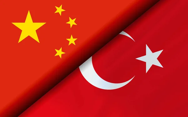 Drapeaux de la Chine et de la Turquie divisés en diagonale — Photo