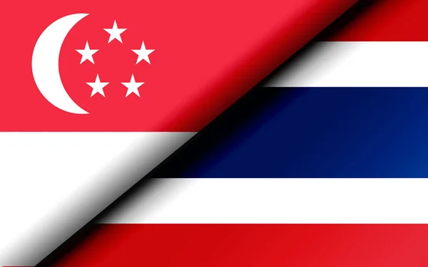Singapur ve Tayland bayrakları çapraz olarak bölündü — Stok fotoğraf