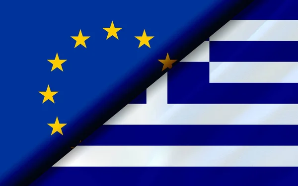 유럽 과 그리스의 깃발들은 대각선으로 나누어 져 있다 — 스톡 사진