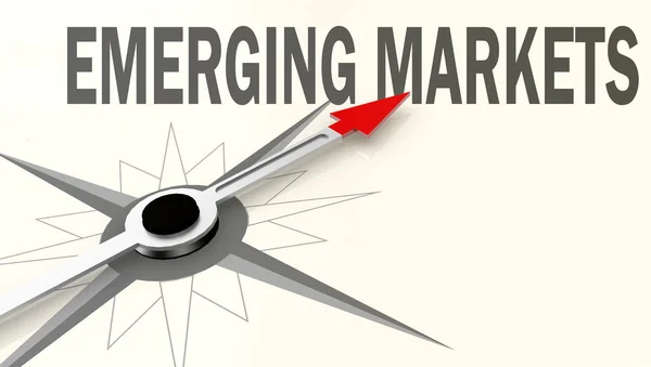 Emerging Markets Word Compass Red Arrow Rendering — Stock Photo, Image