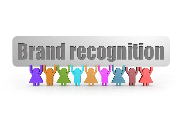 Brand Recognition Word Banner Hold Group Puppets Rendering — Stock Photo, Image