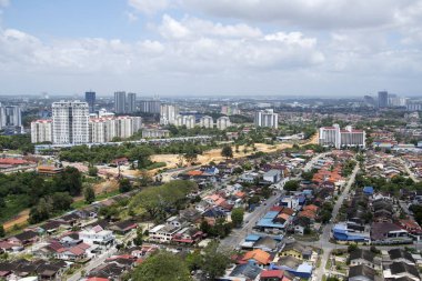 Johor Bahru, Malezya - 20 Şubat 2020 - Johor Bahru şehrinin havadan görünüşü. Johor Bahru, Malezya 'nın Johor eyaletinin başkentidir.