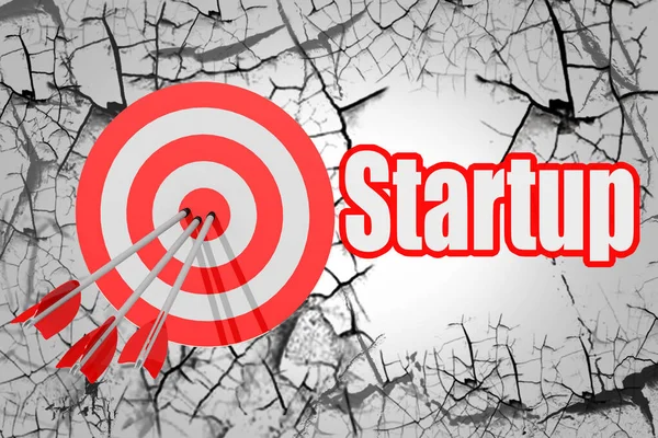 Startup Woord Met Rode Pijl Bord Rendering — Stockfoto