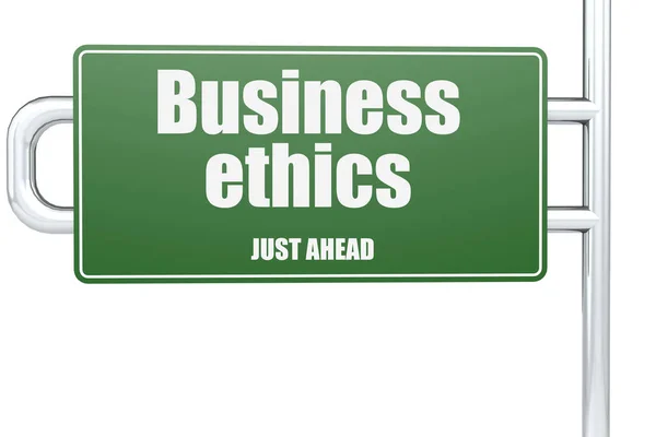 Obchodní Etika Slovo Zelené Silniční Značky Vykreslování — Stock fotografie