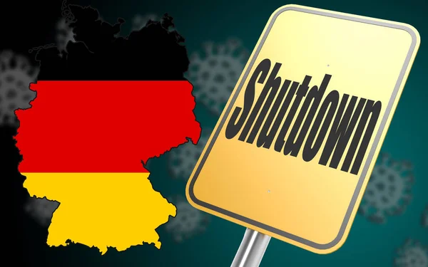 Shutdown sign with Germany map, 3d rendering