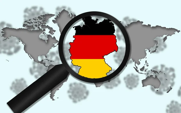 Duitsland Corona Virus Crisis Met Een Vergrootglas Rendering — Stockfoto