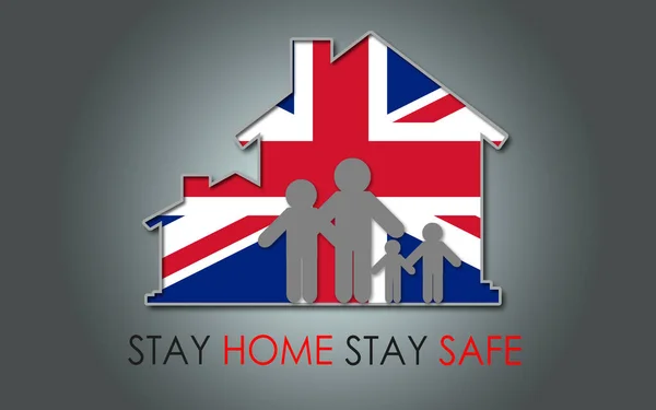 Brytyjska Rodzina Przebywająca Domu Bezpiecznie Podczas Kwarantanny Koronawirusu Covid Renderowania — Zdjęcie stockowe