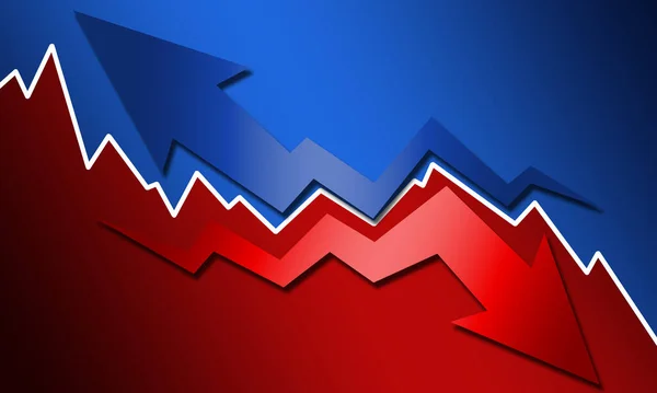 Blauwe Pijl Omhoog Rode Pijl Omlaag Rendering — Stockfoto