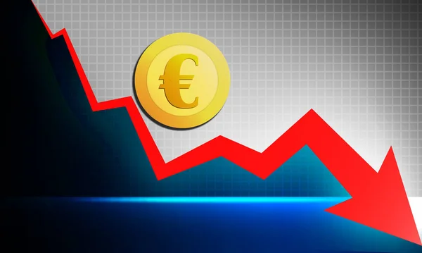 Monete Euro Dorate Con Grafico Rosso Declino Rendering — Foto Stock