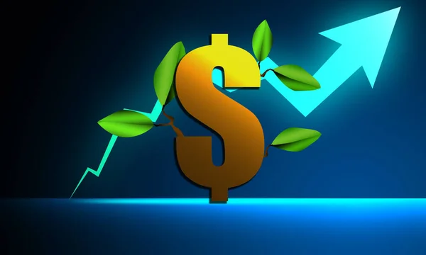 Dollarzeichen Mit Grünen Blättern Finanz Und Bankenkonzept Darstellung — Stockfoto