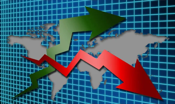 Pijlen Neer Wereldkaart Rendering — Stockfoto