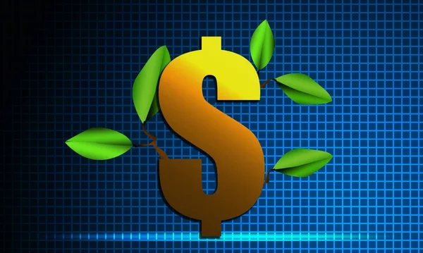 Знак Доллара Зелеными Листьями Финансовая Банковская Концепция Рендеринг — стоковое фото