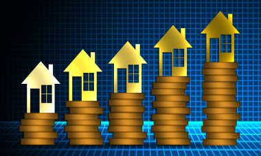 Ev almak için biriktirdiğim madeni para yığını. 3d oluşturma