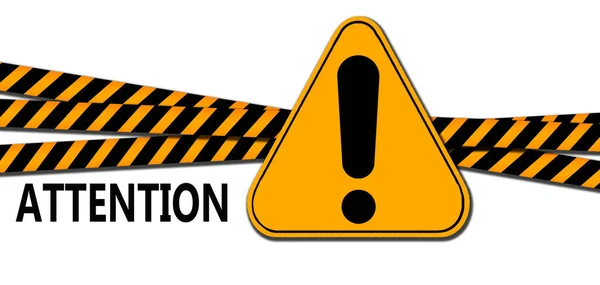 Attention Sign Black Yellow Striped Ribbons Isolated Rendering — Stock Photo, Image