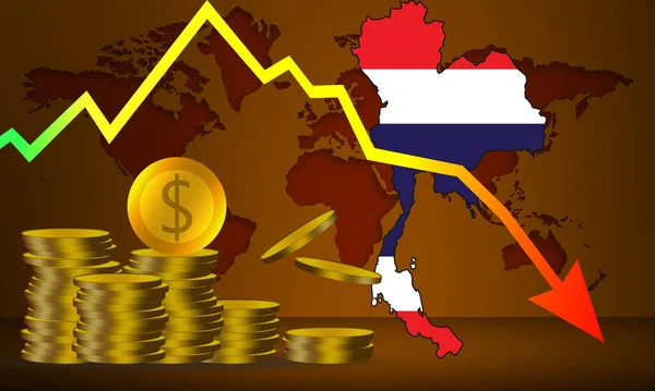 Thailand Economy Crisis Stack Gold Coin Rendering — 스톡 사진