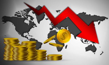 Ekonomik krizin bir işareti olarak oku aşağı düşür.