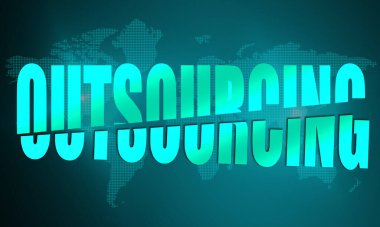 Outsourcing text concept on world map background, 3d rendering clipart