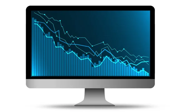 Stock Chart White Monitor Rendering — Stock Photo, Image