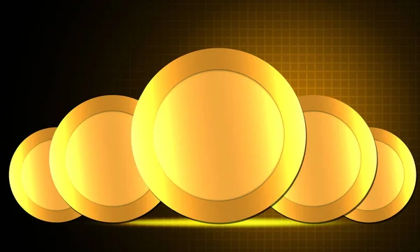 Cinque Monete Oro Rotonde Allineate Con Brillantezza Rendering — Foto Stock