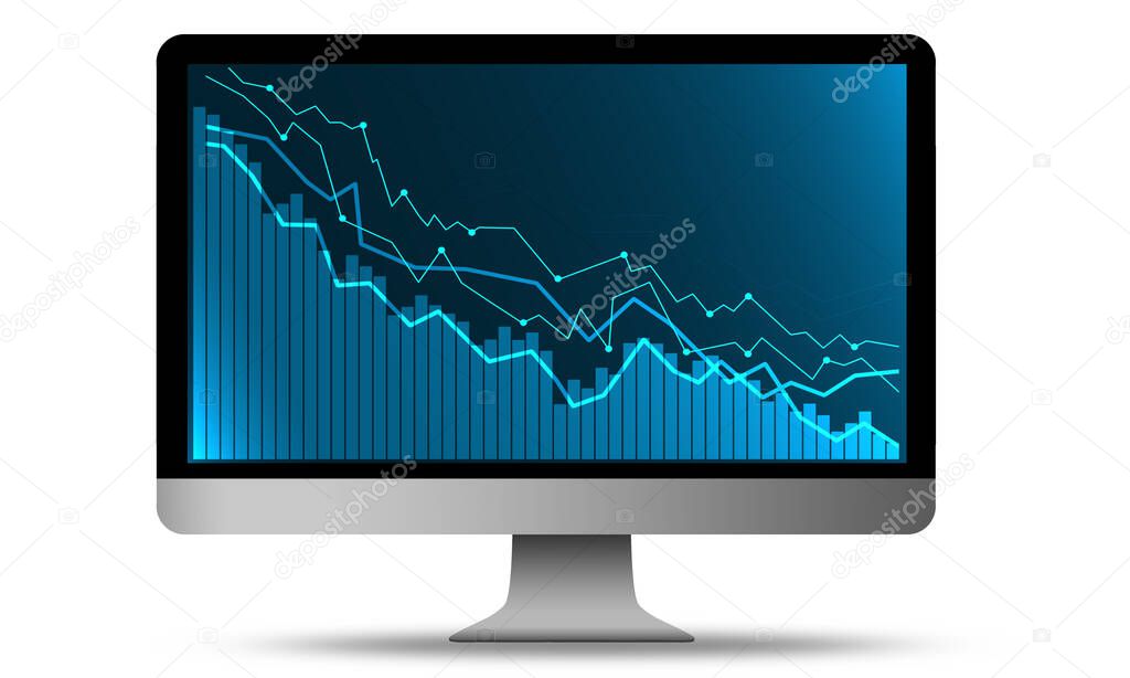 Stock chart on white monitor, 3d rendering