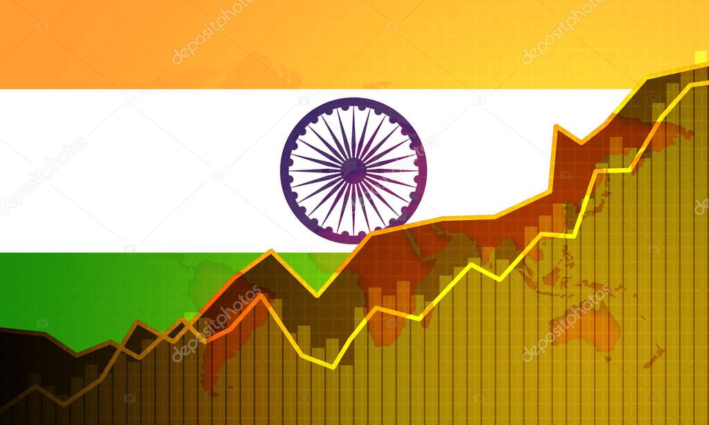 India economy growing up with graph chart, 3d rendering