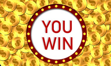 Retro yuvarlak pankart ile kazanan kelime, 3D yorumlama