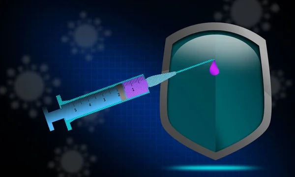 Syringe, injection and shield for health protection . 3D rendering