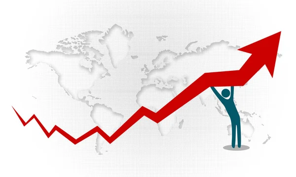 Mensen Duwen Pijl Trend Omhoog Met Wereldkaart Als Achtergrond Rendering — Stockfoto