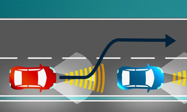 Koncepcja Autopilota Auto Jazdy Wyprzedzania Przedniego Samochodu Renderowania — Zdjęcie stockowe