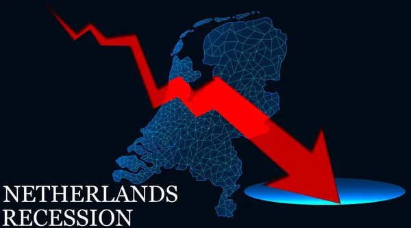 赤い矢印のオランダの地図は不況を示した — ストック写真
