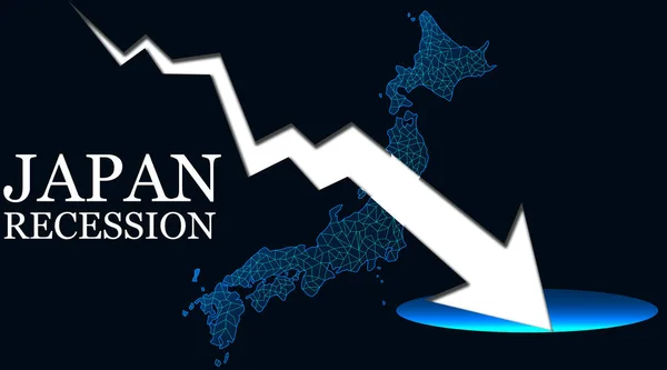 矢印のある日本地図は不況を示した 3Dレンダリング — ストック写真