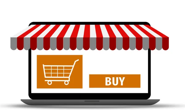 Laptop Nákup Nakupování Online Koncept Elektronického Obchodu Vykreslování — Stock fotografie