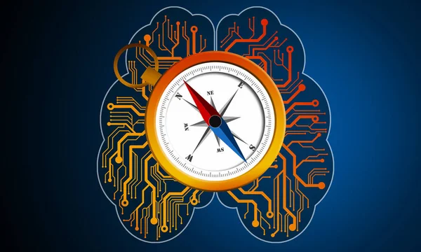 Human Brain Compass Blue Background Rendering — Stock Photo, Image