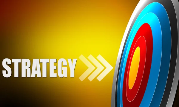 Palabra Estrategia Con Flecha Roja Apuntando Objetivo Renderizado —  Fotos de Stock