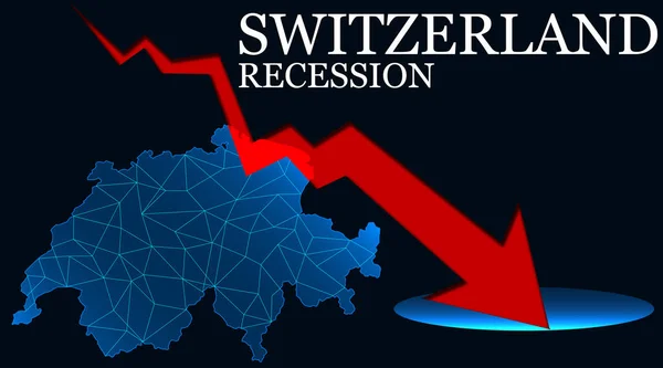 矢印でスイスの地図は不況を示した 3Dレンダリング — ストック写真