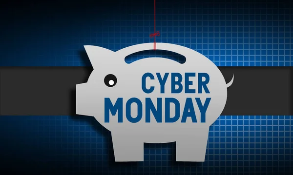 Cyber Monday Sale Label Piggy Bank Rendering — Stock Photo, Image