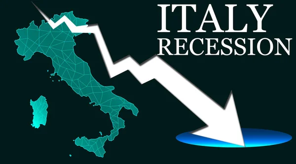 Italië Kaart Met Pijl Aangegeven Recessie Destructie — Stockfoto