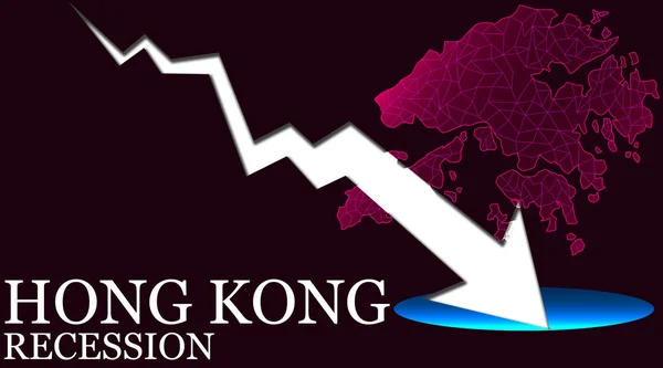 矢印と香港の地図は不況を示した 3Dレンダリング — ストック写真