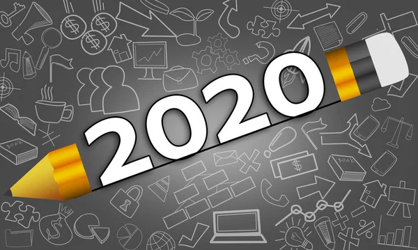 Νέο Έτος 2020 Μεταξύ Μολύβι Έννοια Επιχειρηματικού Σχεδιασμού Απόδοση — Φωτογραφία Αρχείου