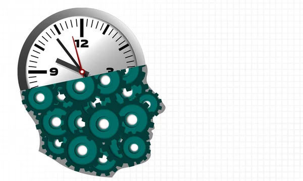개념을 시계와 사람의 머리가 기어로 렌더링 — 스톡 사진