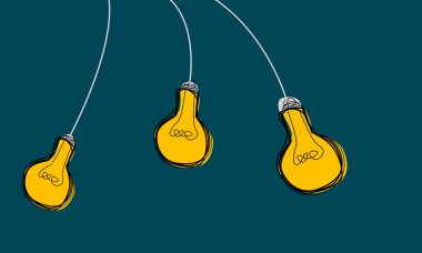 Fikir kavramına sahip ampul simgeleri asmak, 3D görüntüleme