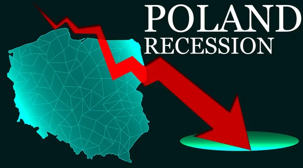 矢印のあるポーランドの地図は不況を示した 3Dレンダリング — ストック写真