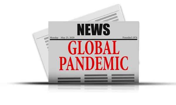 报纸头版警告全球大流行病爆发 3D渲染 — 图库照片