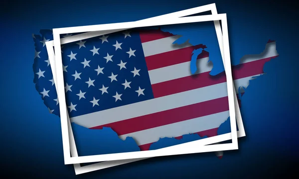 America Map White Frame Blue Background Rendering — Stock Photo, Image