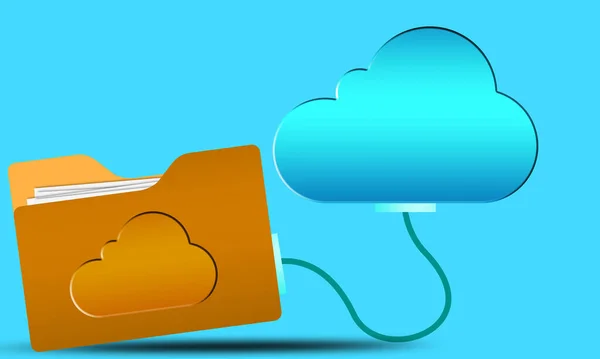 Cloud Computing Concept Blue Internet Cloud Icon Και Κίτρινο Φάκελο — Φωτογραφία Αρχείου